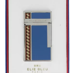 Briquet Elie Bleu Diamond Jetflame et Marqueterie Alba Bleu en boîte - Accessoire rare pour cigares.