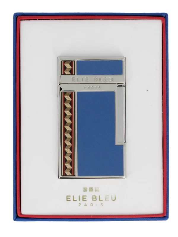 Briquet Elie Bleu Diamond Jetflame et Marqueterie Alba Bleu en boîte - Accessoire rare pour cigares.