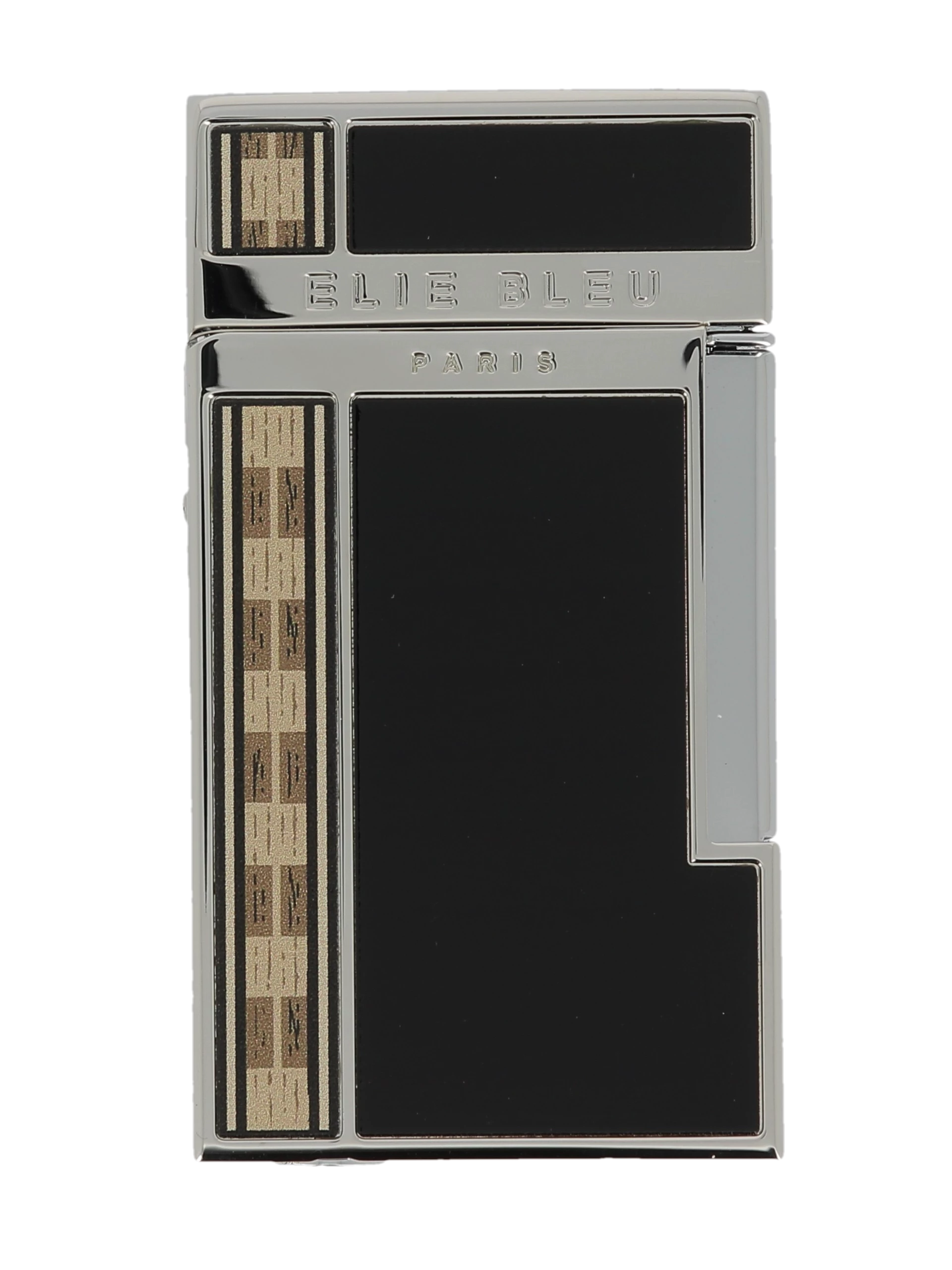 Briquet Elie Bleu Diamond Jetflame Marqueterie Alba Noir, vue de face - Accessoire exclusif pour cigares.