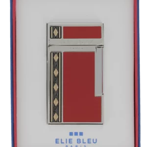 Briquet Elie Bleu Diamond Jetflame et Marqueterie Alba Rouge en boîte - Accessoire de luxe pour cigares.