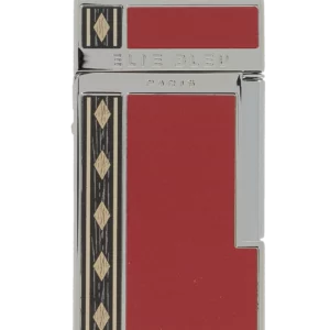 Briquet Elie Bleu Diamond Jetflame Marqueterie Alba Rouge, vue de face - Accessoire rare pour cigares.