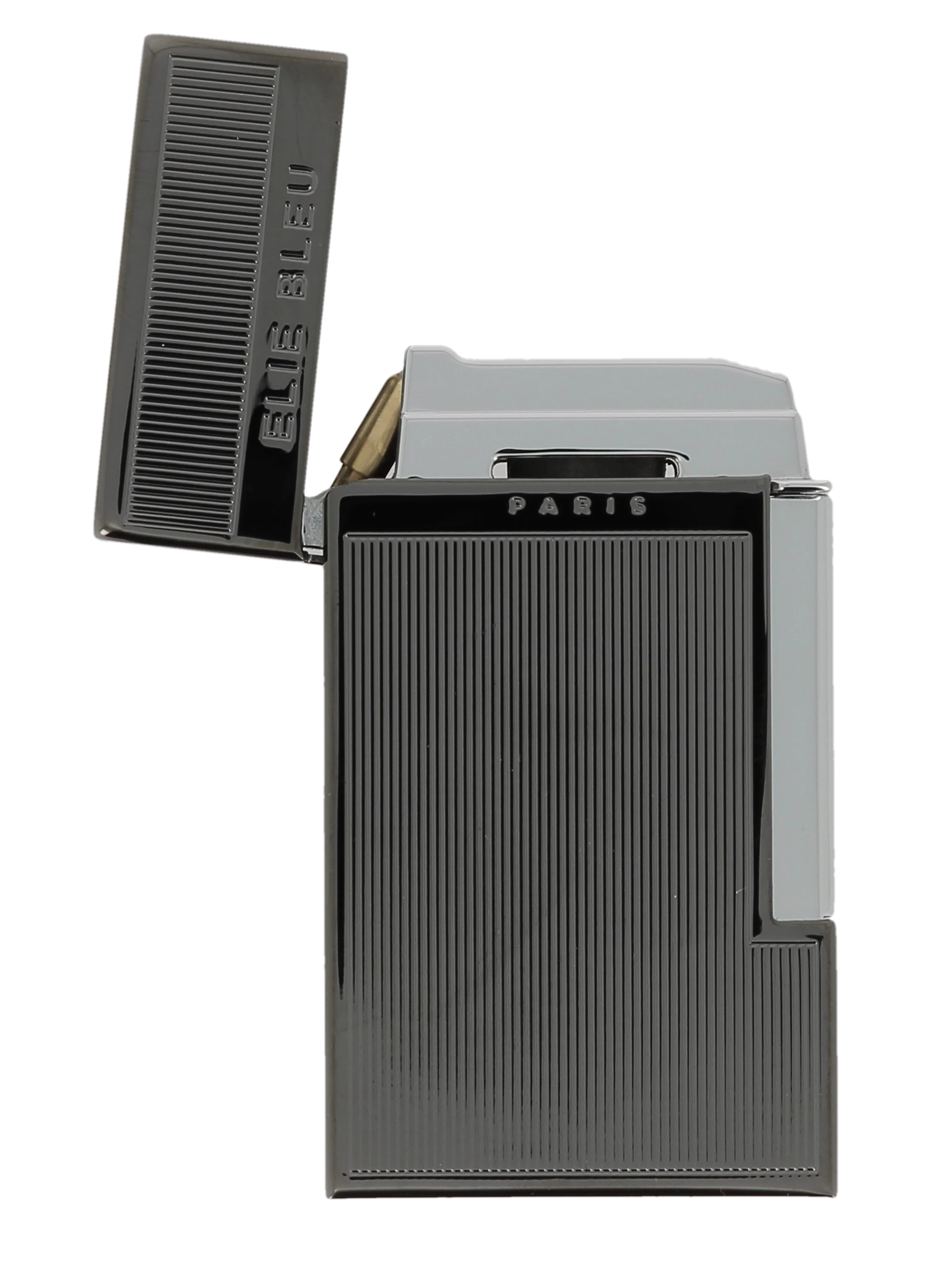 Briquet Elie Bleu Diamond Jetflame Noir, ouvert - Accessoire de luxe pour connaisseurs.