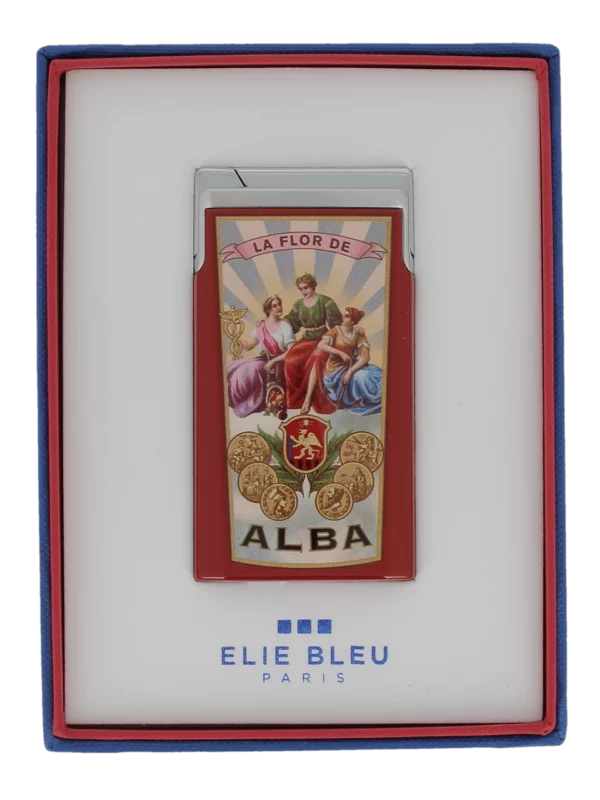 Briquet Elie Bleu J15 Laqué Alba Rouge en boîte - Accessoire rare pour cigares.