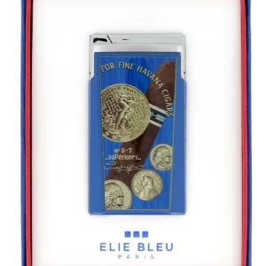 Briquet Elie Bleu J15 Laqué Médaille Bleu en boîte - Accessoire exclusif pour connaisseurs.