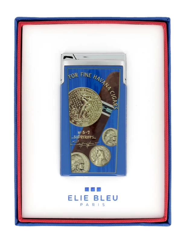 Briquet Elie Bleu J15 Laqué Médaille Bleu en boîte - Accessoire exclusif pour connaisseurs.