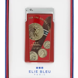 Briquet Elie Bleu J15 Laqué Médaille Rouge en boîte - Accessoire exclusif pour cigares.