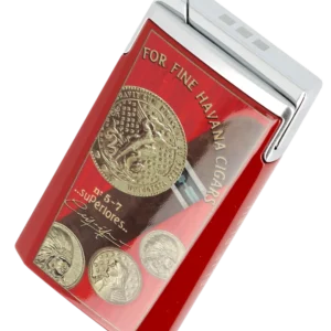 Briquet Elie Bleu J15 Laqué Médaille Rouge, vue trois quarts - Accessoire exclusif pour connaisseurs.