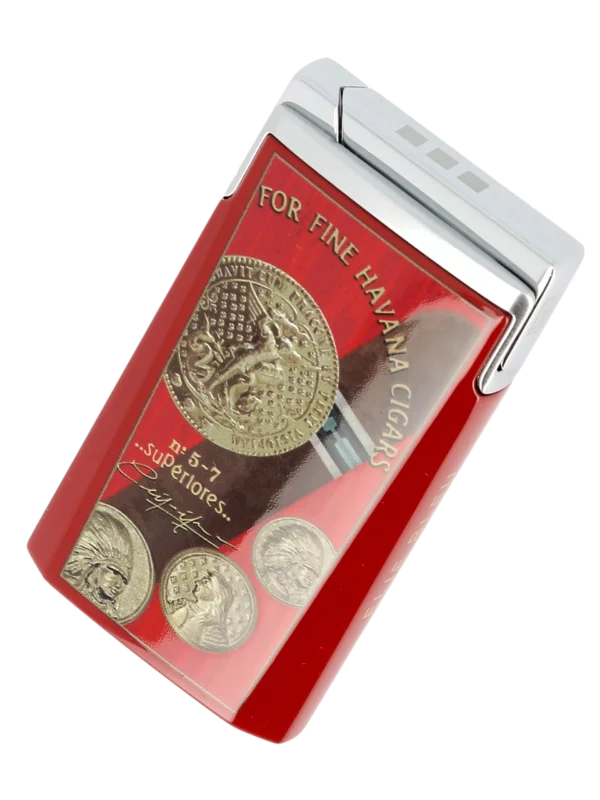 Briquet Elie Bleu J15 Laqué Médaille Rouge, vue trois quarts - Accessoire exclusif pour connaisseurs.