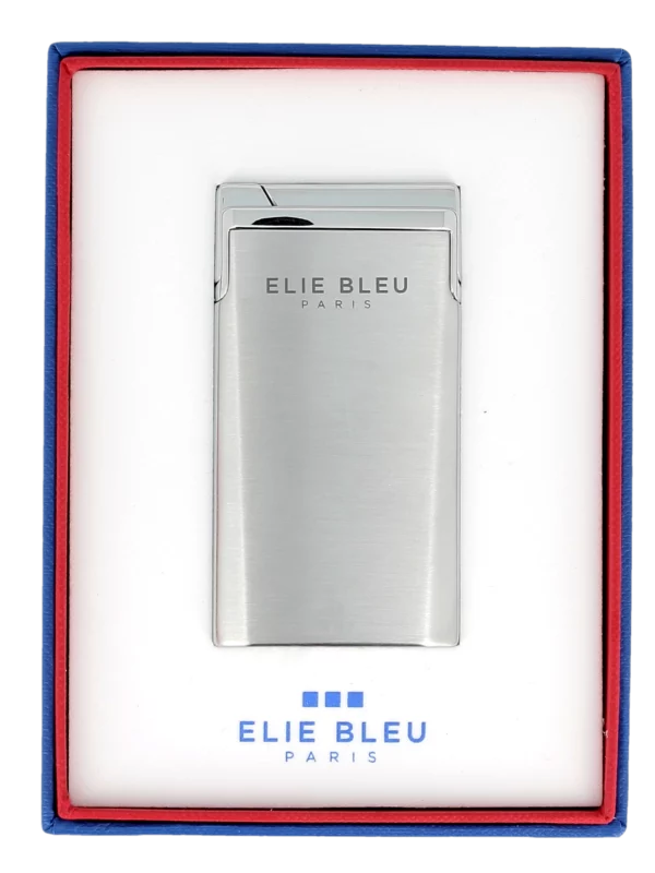 Briquet Elie Bleu J15 Laqué Monochrome Chrome en boîte - Accessoire haut de gamme.