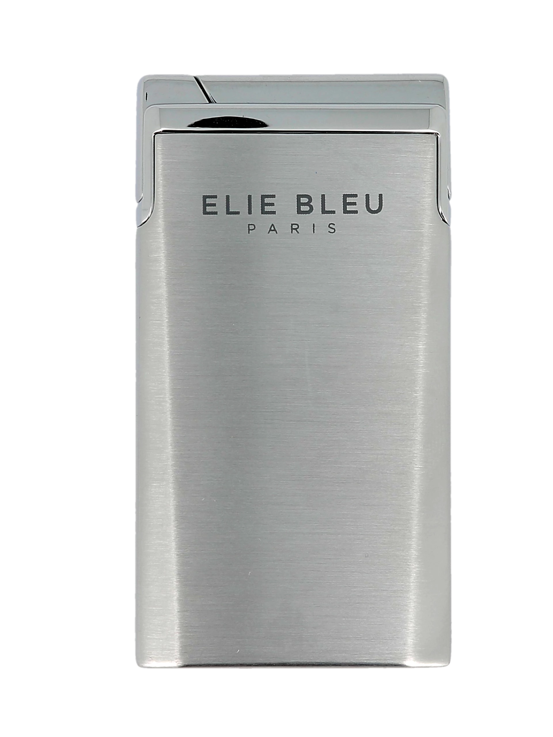 Briquet Elie Bleu J15 Laqué Monochrome Chrome, vue de face - Disponible en stock.