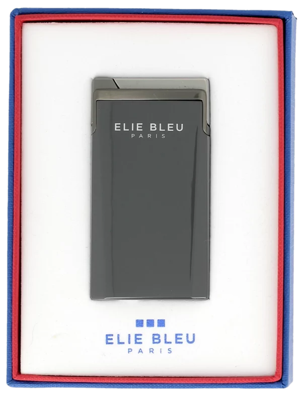 Briquet Elie Bleu J15 Laqué Monochrome Gris Gunmetal en boîte - Accessoire premium pour cigares.