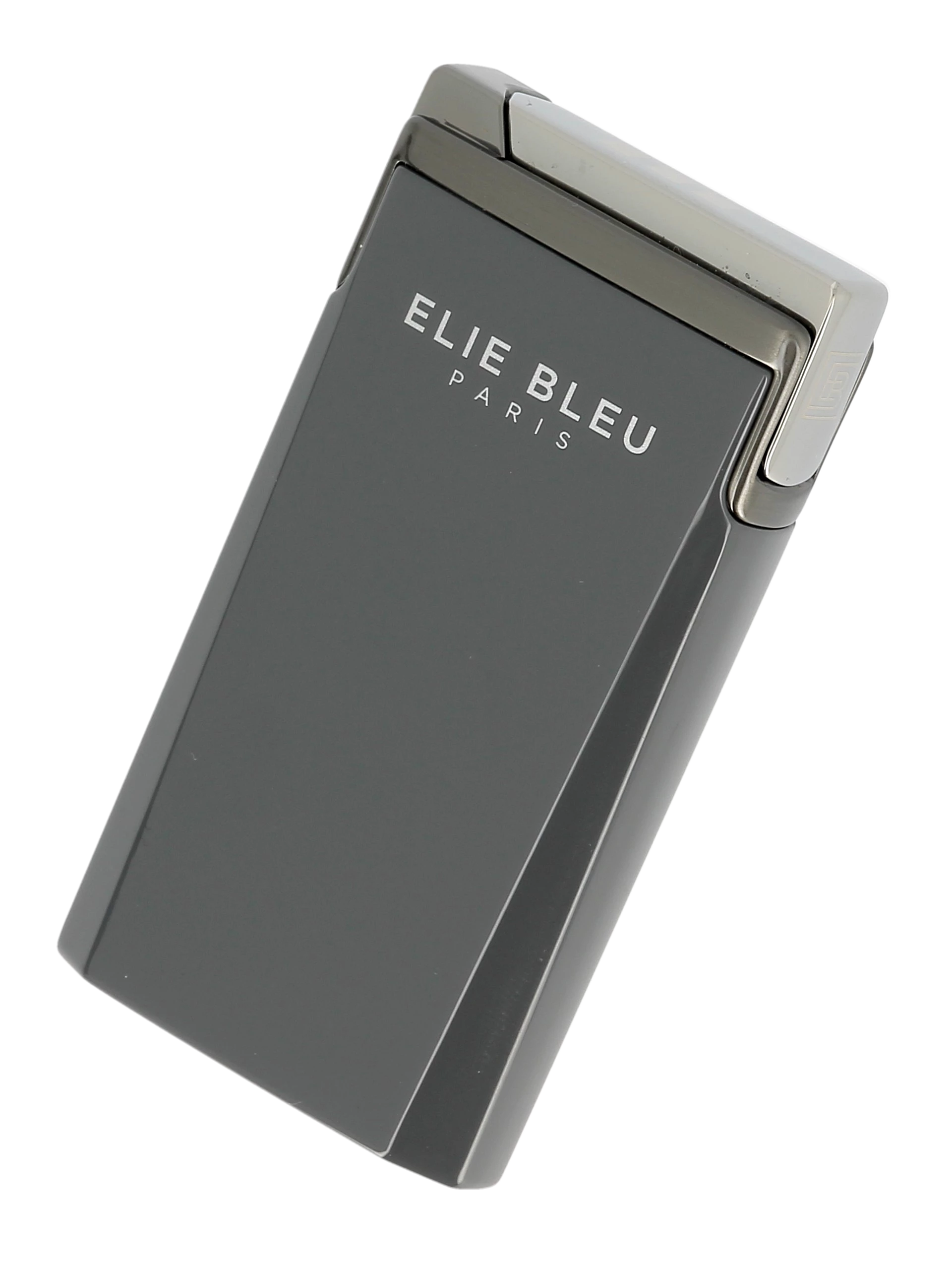 Briquet Elie Bleu J15 Laqué Monochrome Gris Gunmetal, vue trois quarts - Accessoire exclusif pour connaisseurs.
