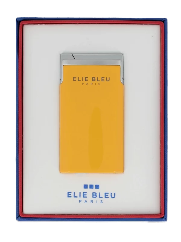 Briquet Elie Bleu J15 Laqué Monochrome Jaune en boîte - Accessoire premium pour cigares.