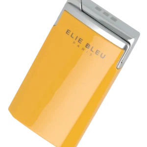 Briquet Elie Bleu J15 Laqué Monochrome Jaune, vue trois quarts - Accessoire haut de gamme.