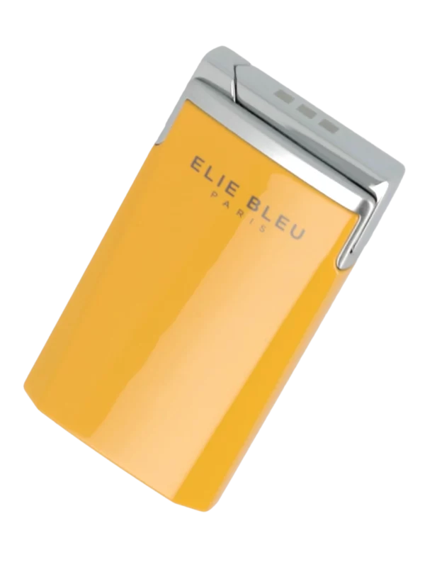 Briquet Elie Bleu J15 Laqué Monochrome Jaune, vue trois quarts - Accessoire haut de gamme.