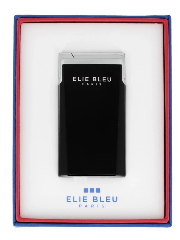 Briquet Elie Bleu J15 Laqué Monochrome Noir en boîte - Accessoire sobre et luxueux.