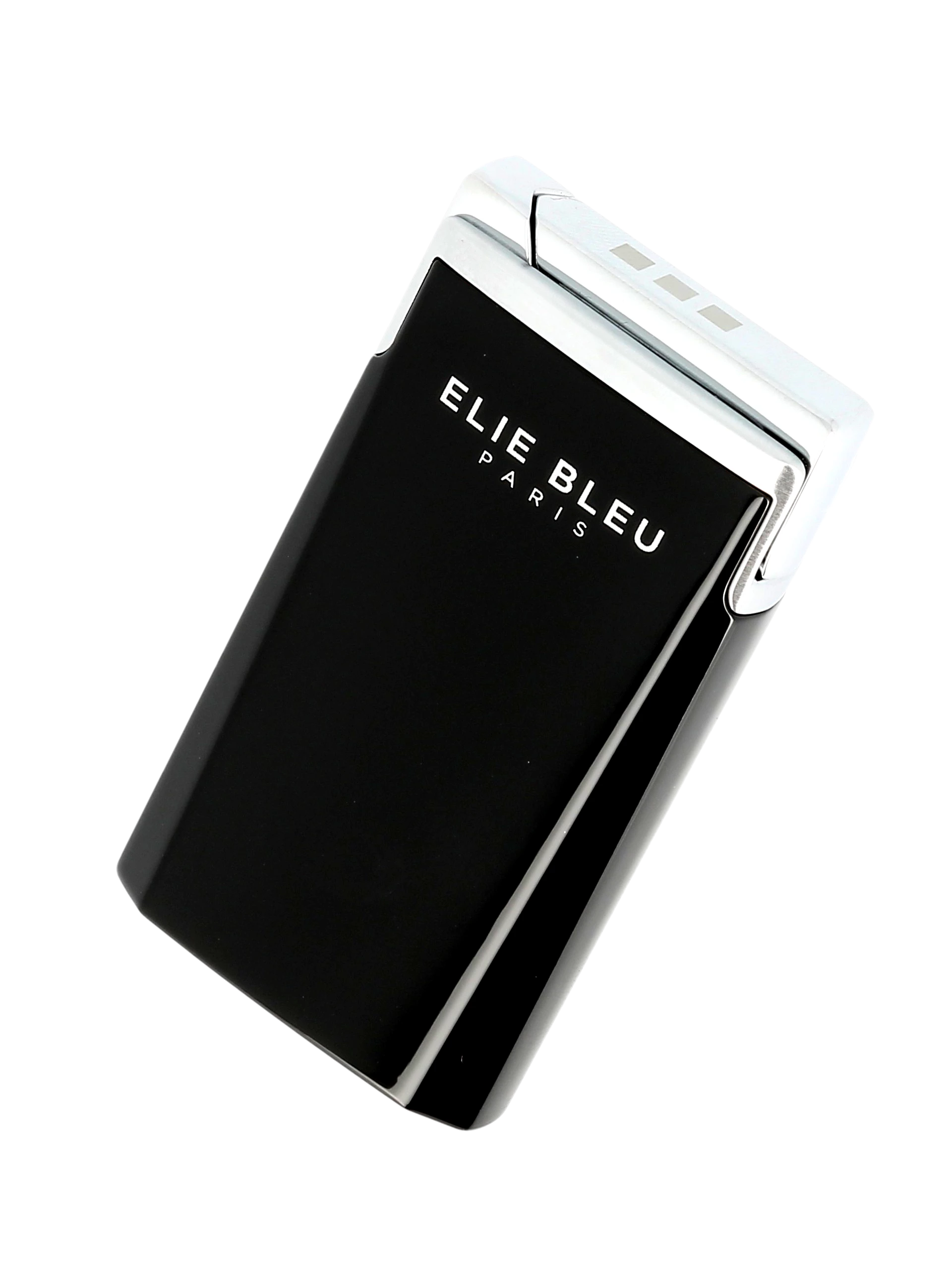 Briquet Elie Bleu J15 Laqué Monochrome Noir, vue trois quarts - Disponible pour connaisseurs.