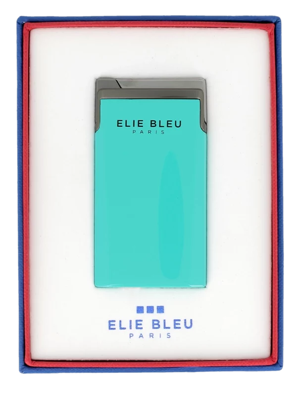 Briquet Elie Bleu J15 Laqué Monochrome Turquoise Gunmetal en boîte - Accessoire unique.