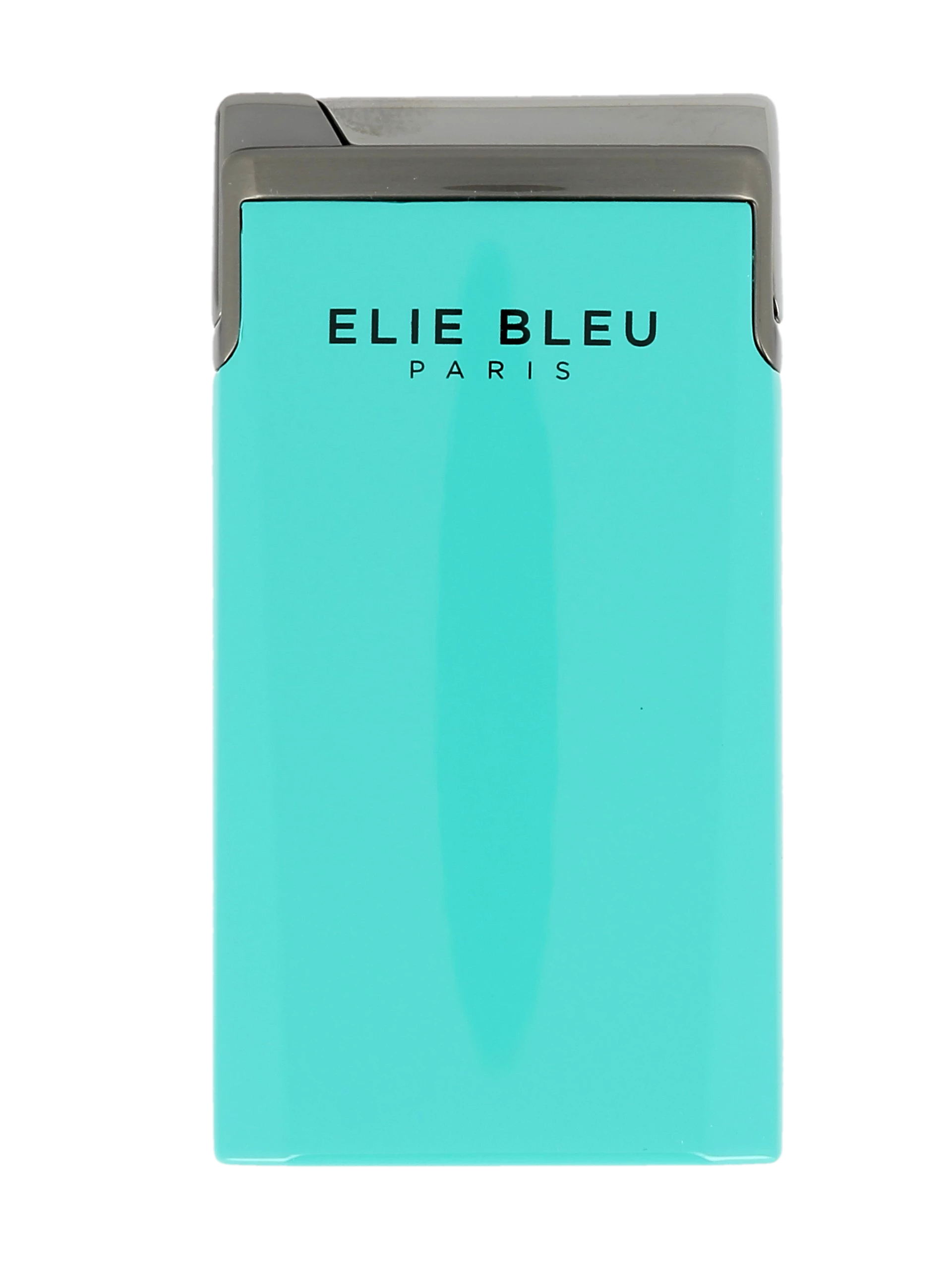 Briquet Elie Bleu J15 Laqué Monochrome Turquoise Gunmetal, vue de face - Modèle iconique.