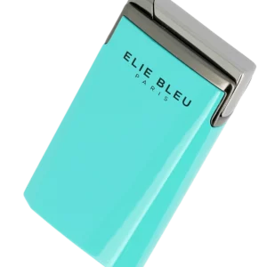 Briquet Elie Bleu J15 Laqué Monochrome Turquoise Gunmetal, vue trois quarts - Disponible en stock.