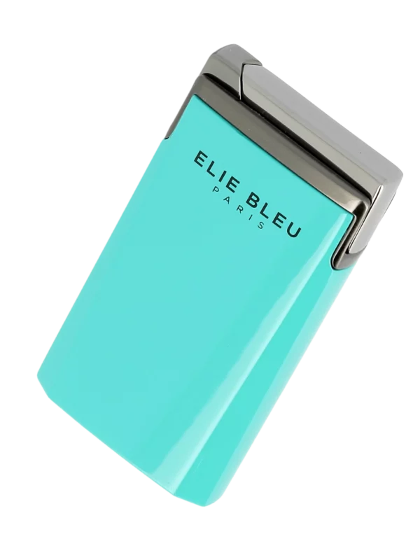 Briquet Elie Bleu J15 Laqué Monochrome Turquoise Gunmetal, vue trois quarts - Disponible en stock.