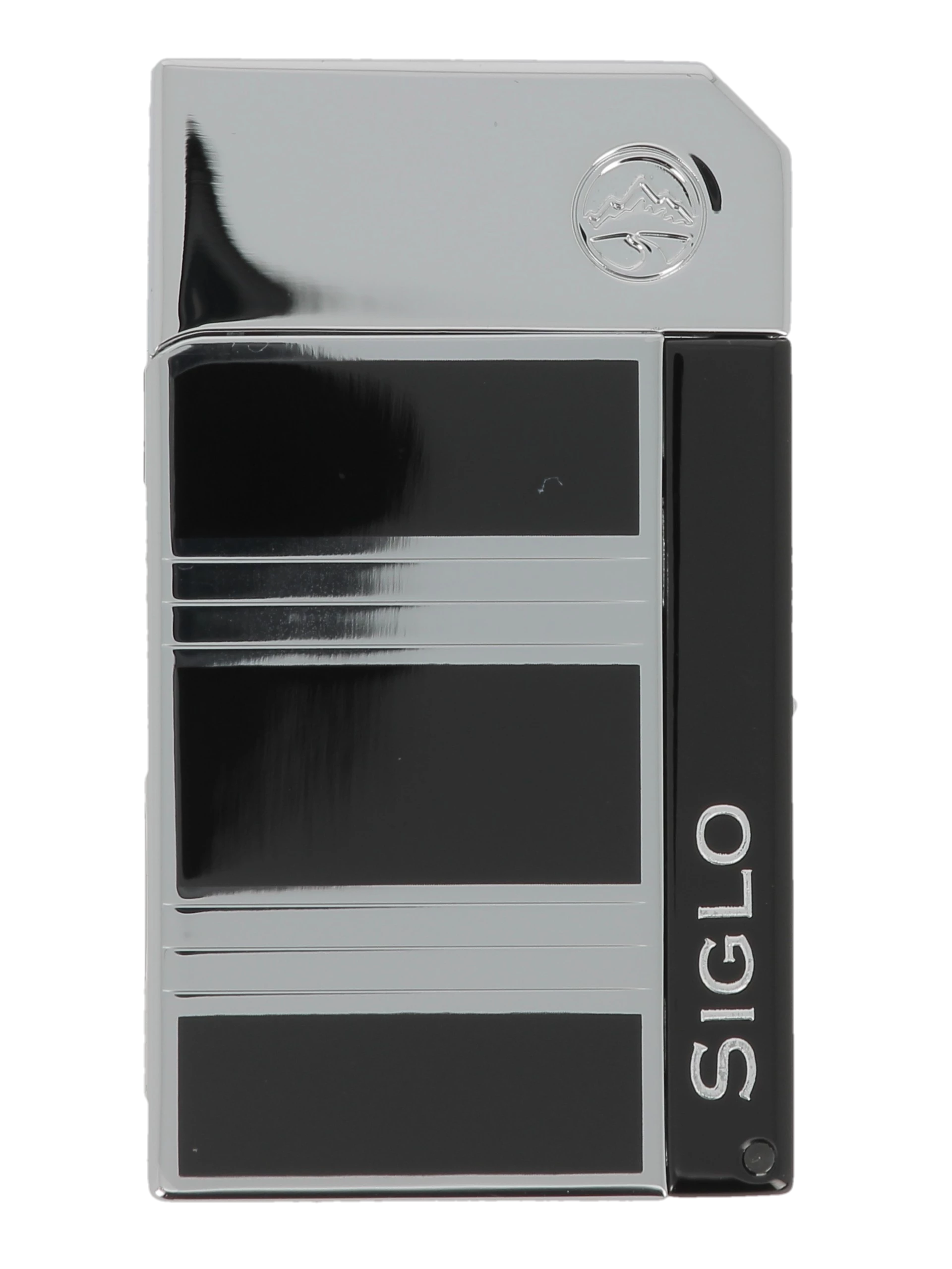 Briquet Siglo Chrome Haute Altitude Bandes Noires et Chromes, vue de face - Luxe et performance.