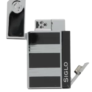 Briquet Siglo Chrome Haute Altitude Bandes Noires et Chromes ouvert - coupe-cigares.