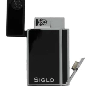 Briquet Siglo Chrome Haute Altitude Noir Obsidian ouvert - coupe-cigares inclus.