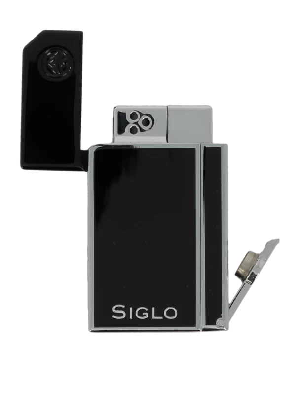 Briquet Siglo Chrome Haute Altitude Noir Obsidian ouvert - coupe-cigares inclus.