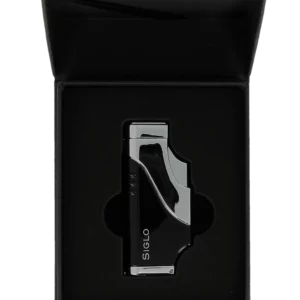 Briquet Siglo Triple Flamme Noir en boîte - Accessoire premium pour cigares.