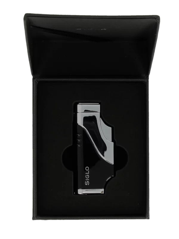 Briquet Siglo Triple Flamme Noir en boîte - Accessoire premium pour cigares.