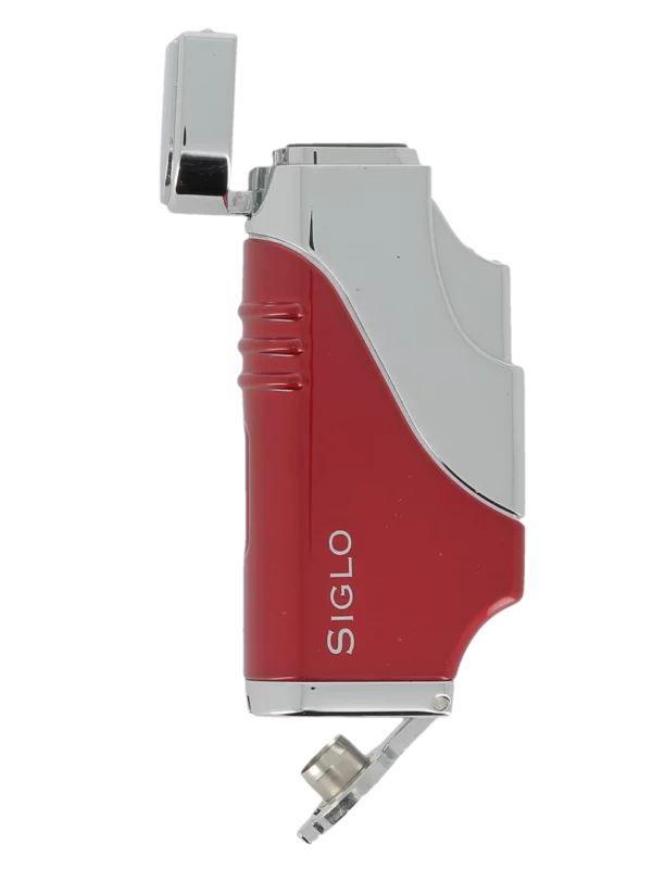 Briquet Siglo Triple Flamme Rouge ouvert - Triple flamme pour un allumage rapide.