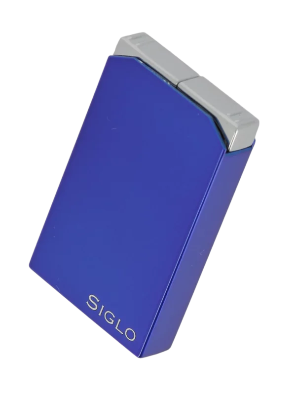 Briquet Siglo Twin Flames Bleu, vue trois quarts - Accessoire de qualité.