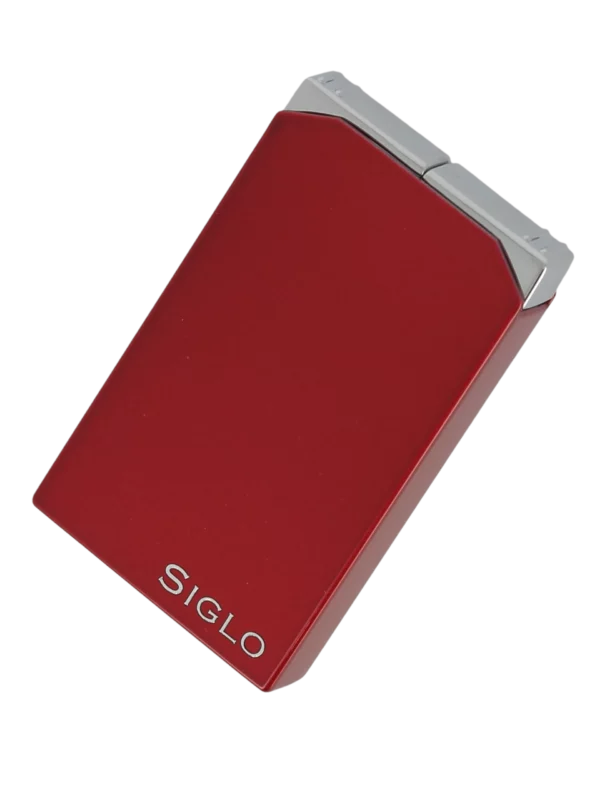 Briquet Siglo Twin Flames Rouge, vue trois quarts - Accessoire élégant pour cigares.