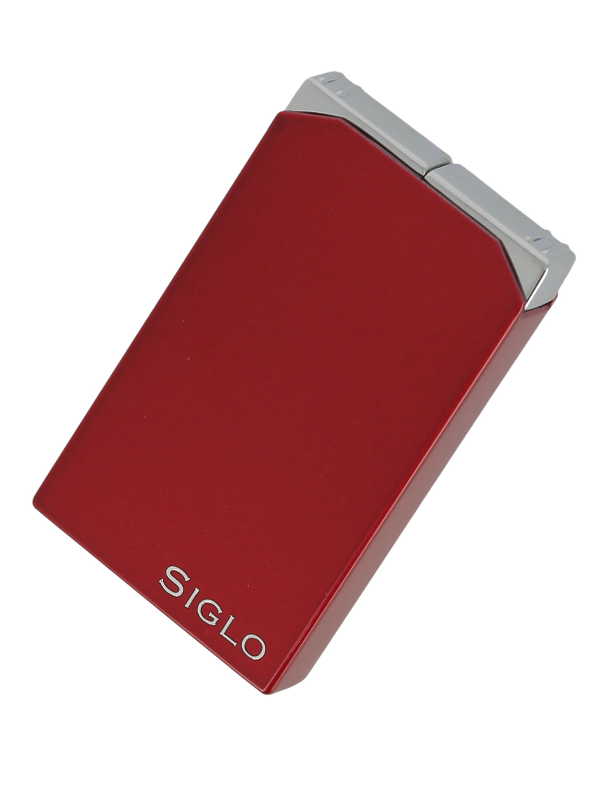 Briquet Siglo Twin Flames Rouge, vue trois quarts - Accessoire élégant pour cigares.