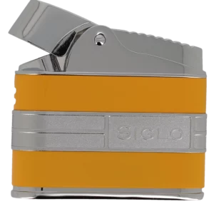 Briquet de table Siglo Mega Streamliner Jaune ouvert - Flamme large pour cigares.