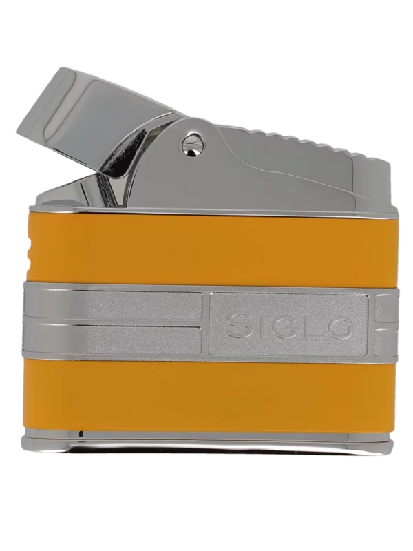 Briquet de table Siglo Mega Streamliner Jaune ouvert - Flamme large pour cigares.