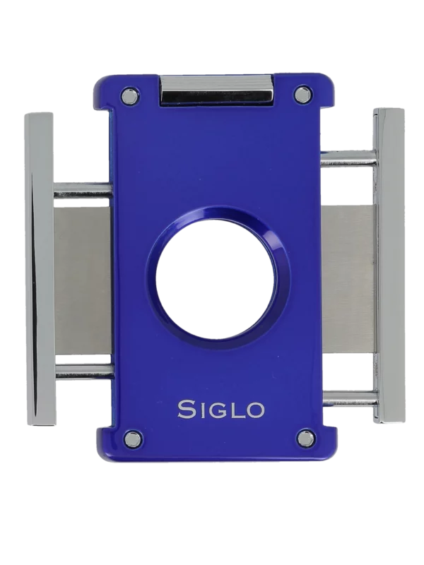 Coffret Siglo avec Briquet Twin et Coupe-Cigares Switch Blade Bleu ouvert - Accessoire de luxe pour cigares.