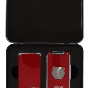 Coffret Siglo Briquet Twin et Coupe-Cigares Rouge, boîte fermée - Accessoire de luxe pour cigares.