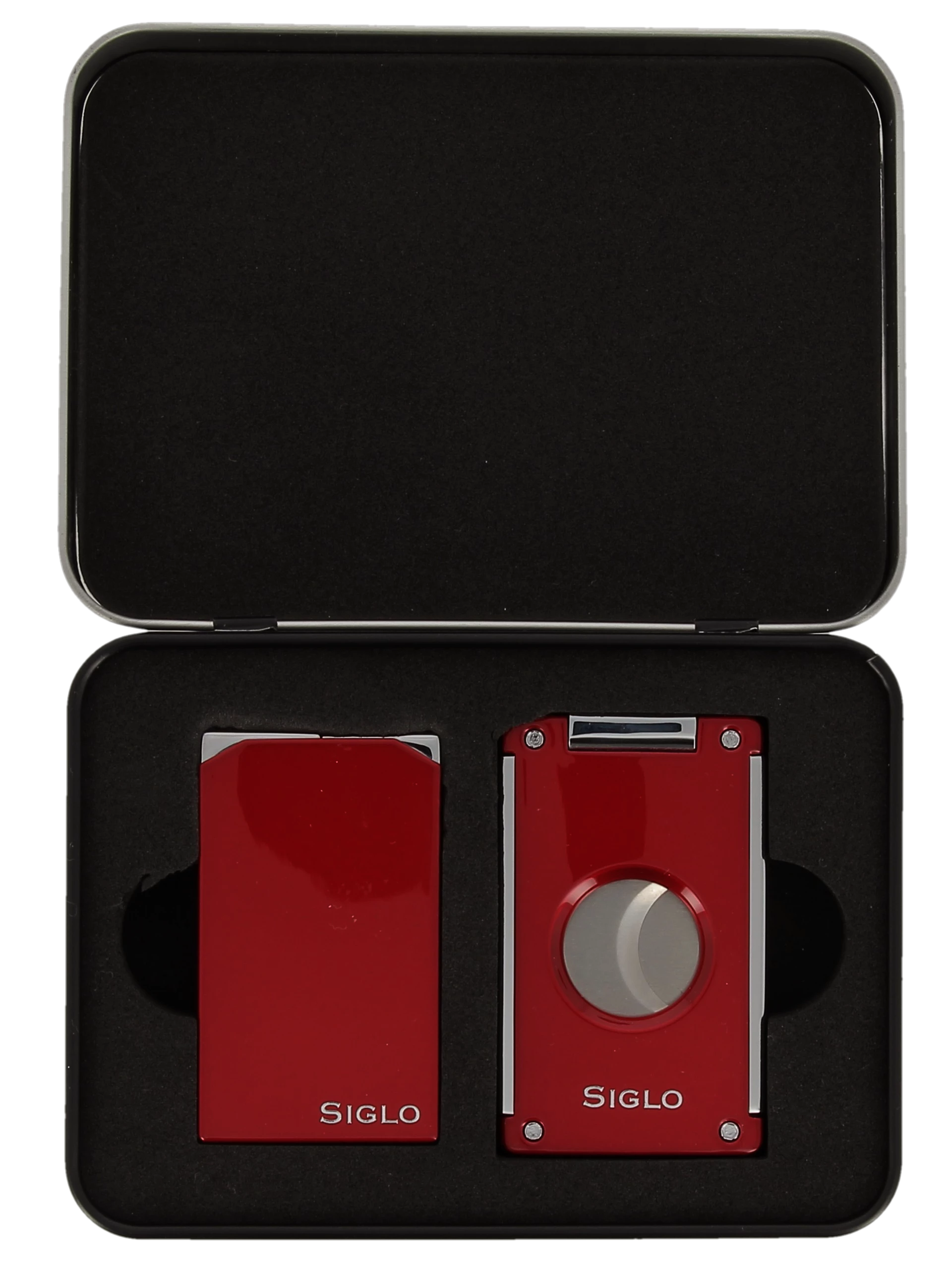 Coffret Siglo Briquet Twin et Coupe-Cigares Rouge, boîte fermée - Accessoire de luxe pour cigares.