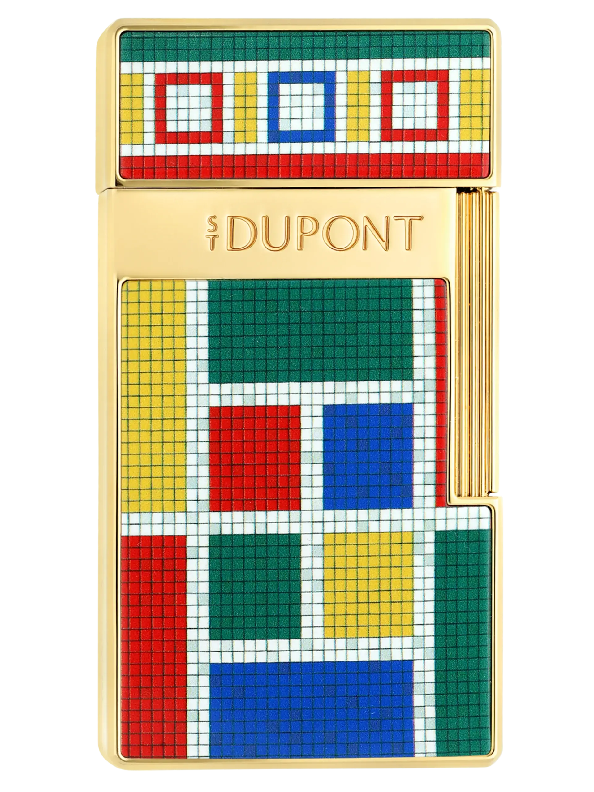 Vue de face du briquet S.T. Dupont Biggy, finition en laque Casablanca, symbole de luxe et d’élégance.