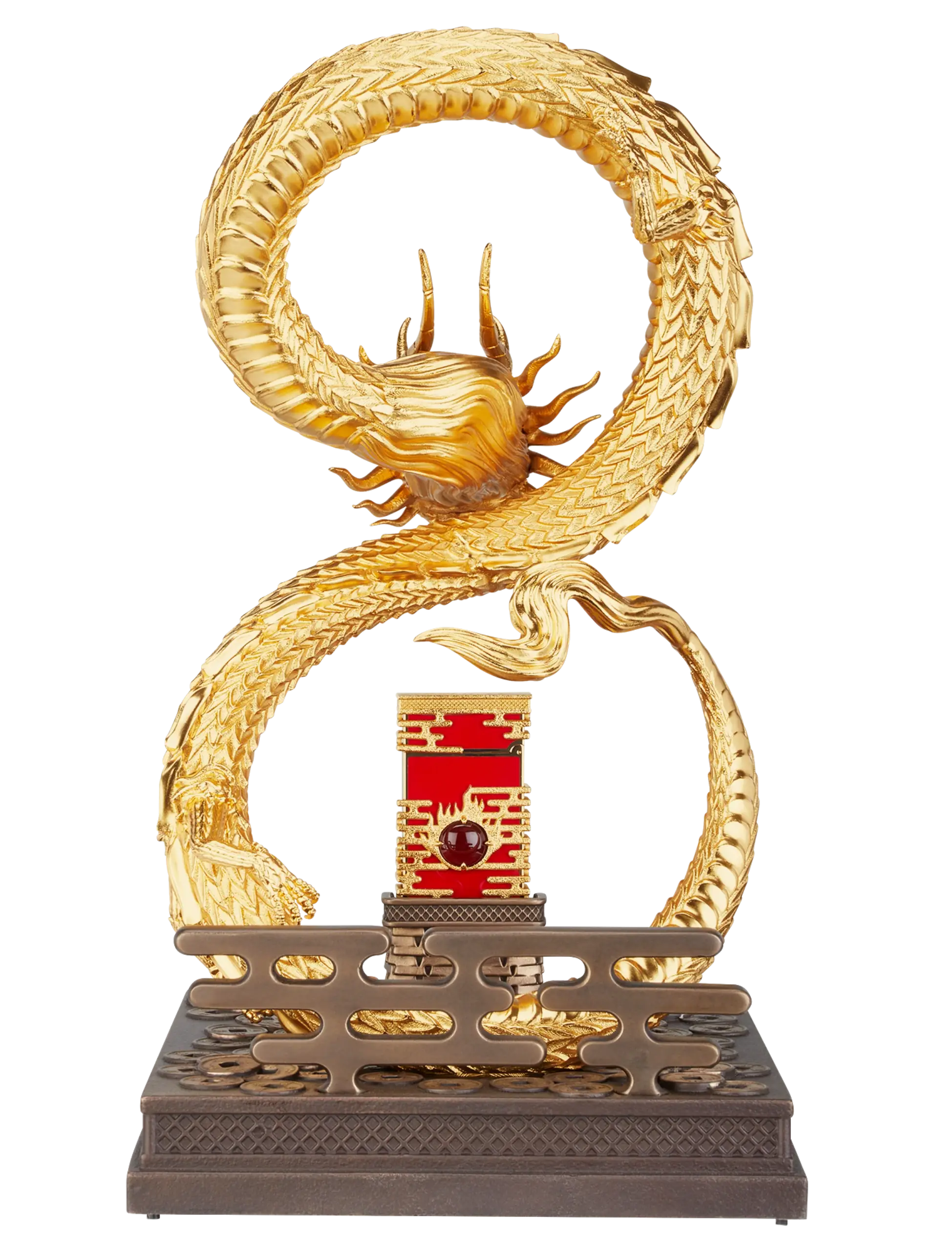 Vue arrière du briquet S.T. Dupont Ligne 2, édition Haute Création Dragon, une pièce ultra exclusive et luxueuse.