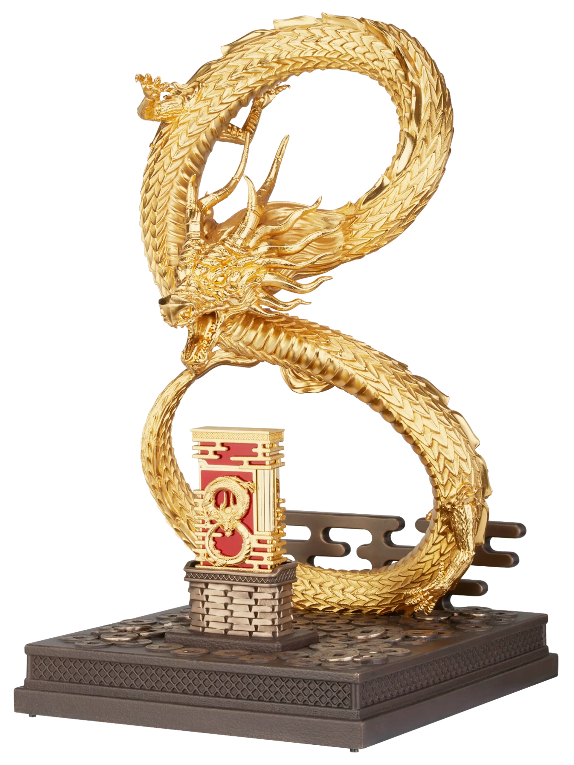 Vue trois quarts du briquet S.T. Dupont Ligne 2, édition Haute Création Dragon, une pièce luxueuse et artistique.