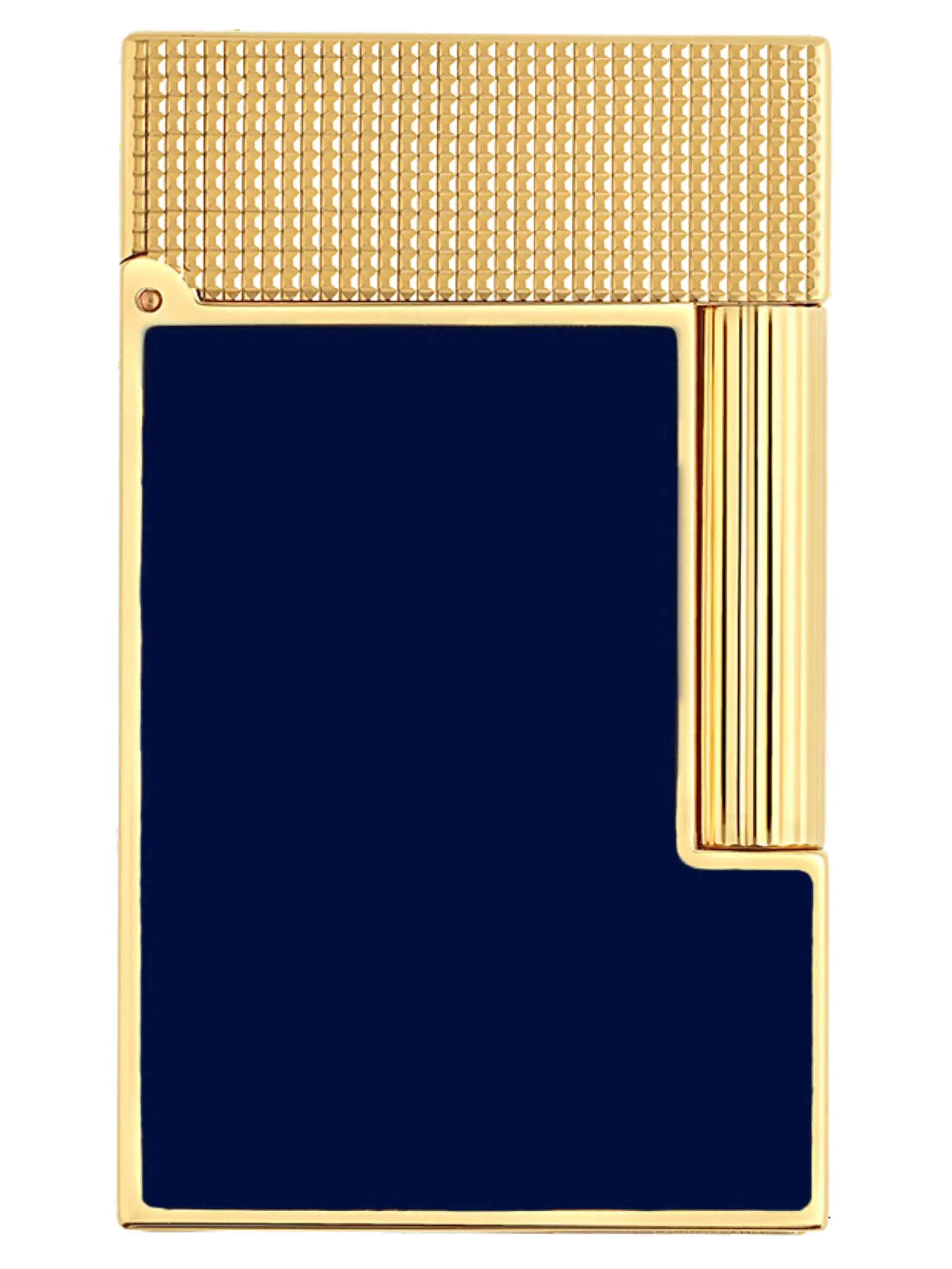 Vue de face du briquet S.T. Dupont Ligne 2, finition laque bleu foncé, un accessoire d’exception.