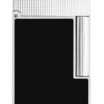 Vue de face du briquet S.T. Dupont Ligne 2, finition pointe de microdiamant platine et noir mat, un modèle haut de gamme.