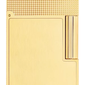 Vue de face du briquet S.T. Dupont Ligne 2 Small, finition métal doré brossé or jaune, un modèle de luxe compact.