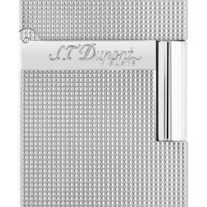 Vue de face du briquet S.T. Dupont Ligne 2 Small, finition pointe de microdiamant palladium argenté, un modèle raffiné et compact.