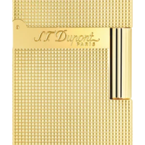 Vue de face du briquet S.T. Dupont Ligne 2 Small, finition pointe de microdiamant palladium et or jaune, un accessoire d’exception.