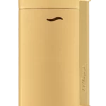 Vue de face du briquet S.T. Dupont Slim 7, finition doré brossé, un accessoire de luxe fin et élégant.