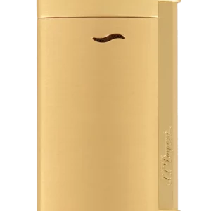 Vue de face du briquet S.T. Dupont Slim 7, finition doré brossé, un accessoire de luxe fin et élégant.